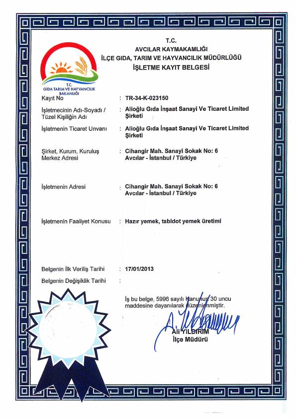 İşletme Kayıt Belgesi ön izlemesi