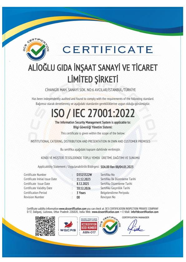 ISO IEC 27001:2022 belgesi ön izlemesi