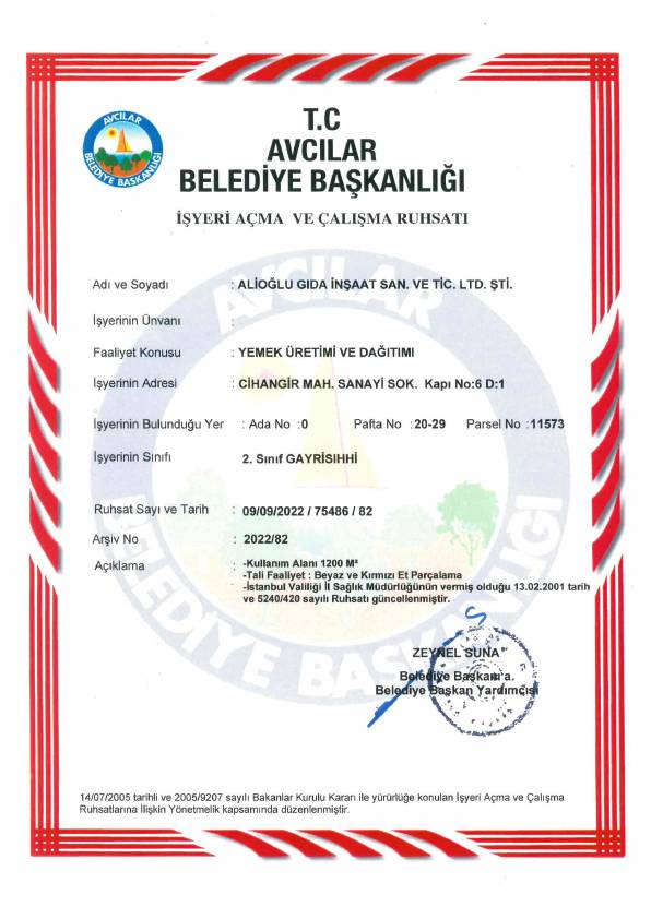 2. Sınıf Gayrisıhhi Müessese ruhsatı ön izlemesi