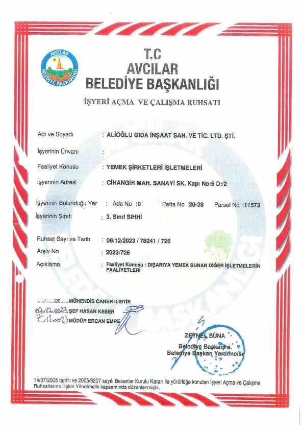 3. Sınıf işyeri ruhsatı ön izlemesi
