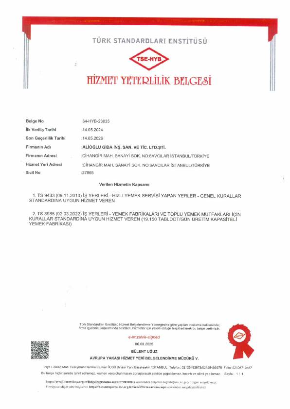 TSE Hizmet Yeterlilik Belgesi ön izlemesi